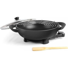 Livoo Elektrischer Wok DOC128A – Fassungsvermögen 4 l, 6 Personen, 1500 W, Ø 33 cm, verstellbare Thermostate, Bambuswender inklusive, Edelstahlrost