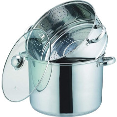 Kamberg – 0008073 – Couscou Pot / Steamer / Cooking Pot (3-in-1) – Diameter 28 cm – 12 Litres – High Quality Stainless Steel – With Glass Lid – Suitable for All Hob Types, Including Induction