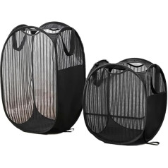 Pop Up Laundry Basket, Foldable Laundry Basket, Pack of 2, Laundry Basket, Foldable with Handle, Laundry Basket, Storage Basket for Children's Room, Camping and Travel (Black, 2 Pieces)