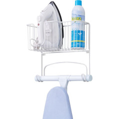 mDesign Wall Mounted Ironing Board Holder - Ironing Board Storage Also Suitable for Storing Irons and Laundry Detergent - Practical Wall Hanger for More Storage Space - White