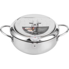 Deep Fryer, Stainless Steel Tempura Fryer, Japanese Fryer Fryer with Roasting Pot Lid, Oil Filter and Thermometer for Gas Stove, Induction Cookers, Electric Hobs (S 20 cm)
