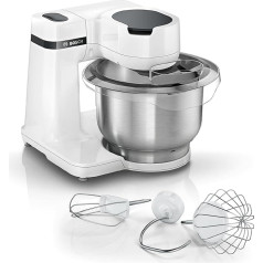 Bosch MUMS2EW00 MUM Series 2 food processor, stainless steel bowl, 3.8 litres, planetary mixer, dough hook, beater, whisk, stainless steel, 4 working levels, expandable with optional accessories, 700 watt, white