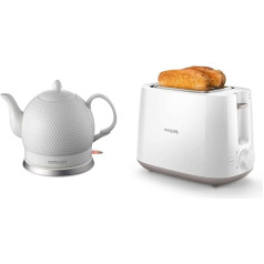 CONCEPT Home Appliances Concept Golf RK0050 Electric Kettle Wireless Ceramic Jug 3D Golf Ball Design 1.2L 1000W Ceramic, 1.2L & Philips HD2581/00 Toaster, 8 Browning Levels, White