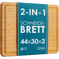 2-in-1 Wooden Chopping Board and Bamboo Serving Tray - Large - 44 x 30 x 2 cm - The Perfect Wooden Kitchen Board for Chopping and Serving - by LARHN