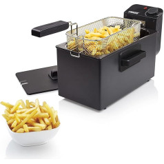 Princess Edelstahl Fritteuse (schwarz), 3 Liter (2000 Watt) mit Kaltzonenfunktion, 182727