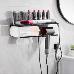 Morwealth Holder for Dyson Airwrap, No Drilling, 2-in-1 Wall Mount Holder for Dyson Airwrap, Easy Storage, Aesthetic Dyson Hair Dryer, Wall Mount and Organiser Made of Durable Metal