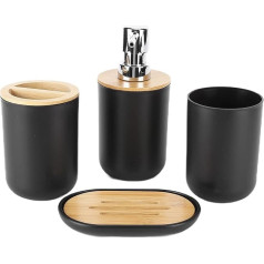 YUUGAA Bathroom Set, 4-Piece Bathroom Accessory Set Bamboo Waterproof Durable Gift Toothbrush Cup for Home Hotel (Black)