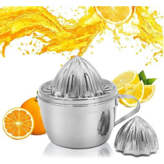 Manual Citrus Juicer, Manual Stainless Steel Juicer with 2 Different Sizes, Lime Squeezer with Container for Oranges, Citrus Fruits, Lemons, Limes, 11.8 cm Diameter