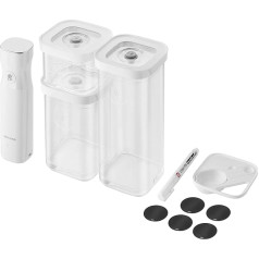 ZWILLING Fresh & Save Cube Vacuum Starter Set, Size S, 6-Piece Vacuum Storage Set Including 3x Cube Boxes S, Vacuum Pump, Measuring Spoon, NFC Labels