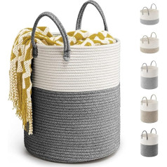Rieeyrslza Laundry Basket for Blankets, 39 L, Braided Laundry Hamper, Cotton Rope Basket, Foldable Versatile Storage Basket with Handle, Suitable for Living Room and Bedroom (Dark Grey)
