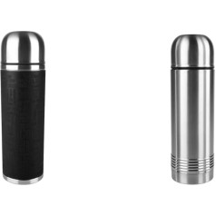 Emsa Senator 515714 Insulated Flask, 1.0 L, Black & 618101600 Senator Insulated Flask, Thermos Flask, Mobile Coffee Mug, 1000 ml, Thermal Mug, Insulated Cup, Safe Loc Closure, Stainless Steel