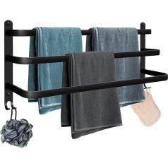 Towel Rail Large No Drilling / Hole Punching Black 70 cm Multilayer Aluminium Towel Rail Wall Shelf Wall Mounted Wall Bath Towel Holder 3-Tier Bath Towel Rail for Bathroom and Kitchen