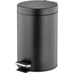 mDesign Pedal Bin - 3 Litre Metal Pedal Bin with Lid and Plastic Insert - Ideal as a Cosmetic Bin for Bathroom and Kitchen or Office Waste Paper Bin - Black