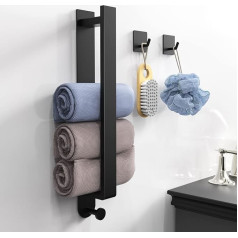 Oneyus SUS304 Stainless Steel Guest Towel Holder Black Self-Adhesive Towel Rail Bath Towel Holder with Hooks for Bathroom Kitchen (with 2 Pieces Towel Hooks)