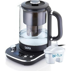 LAICA ISEO Electric Kettle with Water Filter, 1 Litre Capacity, Variable Temperature Settings, Warming Function Timer + 1 Bi-flux® Water Filter Cartridge for Tea and Coffee, Glass
