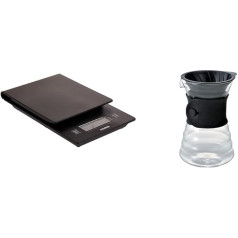 Hario VSTN-2000B Kitchen Scale, Black & VDD-02B VD 700ml V60 Drip Decanter Pourover Coffee Brewer Server for 2-3 Cups, Transparent