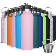 GeeRic Drinking Bottle 750 ml Stainless Steel Thermos Flasks Double-Walled Thermos Flask 750 ml Leak-Proof BPA-Free Rustproof Insulated Flask and Keeps Cold with Cup Brush, Cup Protection