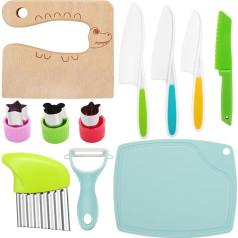 EVERMARKET 11 Piece Kitchen Knife Set for Kids, Wooden Knives, Safe Knives for Real Cooking, Serrated Edges, Kids Cooking Utensils, Plastic Knives, Chef's Knives, Chef's Knife Set
