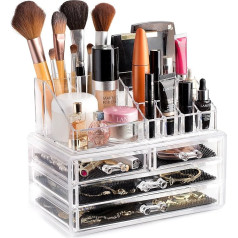 FACAI Clear Cosmetic Organizer - Easy to Organize Your Cosmetics, Jewelry and Hair Accessories.Looks Elegant on Your Vanity, Bathroom or Dresser Clear Design