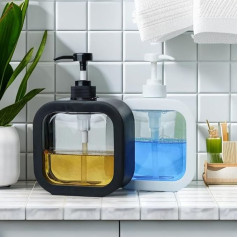 Megory Black Reusable Shampoo and Conditioner Bottles, Lotion and Soap Dispenser, Pump Dispenser for Shampoo, Conditioner, Shower Gel (2 Pack, 500ml (1 Black + 1Whtie)) with Labels