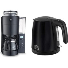 Melitta Aroma Fresh 1018-05 Coffee Machine, Matt Black + Kettle, Prime Aqua Mini, Stainless Steel, Black Edition, 1.0 L, 2200 W, 1018-05