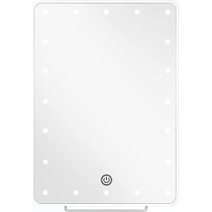 LED Cosmetic Mirror - Makeup Mirror with 20 LED Halo/Ring Light, with Touch Switch, Continuous Dimming and Dual Charging Options, Makeup Mirror for Make-Up, Shaving in the Living Room, Cosmetic Studio