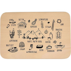 WOIDKIND Bread board with Bavarian hiking motifs, mountain, adventure, outdoor, beech wood, branding, icons, breakfast, gift, birthday, dialect