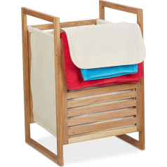 Relaxdays Laundry Basket Walnut, H x W x D: 60 x 40 x 35 cm, Laundry Basket with Lid, 50 L, for Dirty Laundry in the Bathroom, Natural/Beige