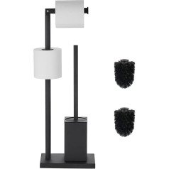 HULAGU Standing Toilet Paper Holder with Toilet Brush Floor Standing Toilet Paper Dispenser Toilet Paper Holder Stand Black with Storage for Spare Rolls