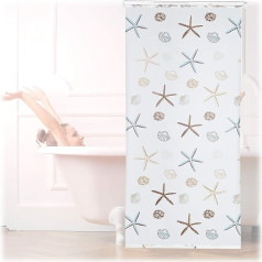 Relaxdays Ocean Shower Roller Blind, Water-Repellent, Bath blind for the bath and shower, shell design, ceiling mounted, semi-transparent