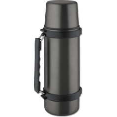 Isosteel VA-9553QAT 1 Litre 18/ 8 Stainless Steel Double-Walled Vacuum Flask with Handle Plus Removable Shoulder Strap, Titanium Gray