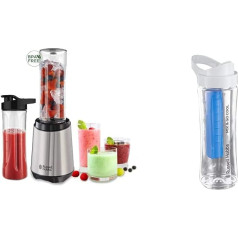 Russell Hobbs 23470-56 Mix&Go Steel Blender/Stand Mixer, Smoothie Maker (300 Watt), Stainless Steel, including 3 drink bottles + Coolstick, 600 ml