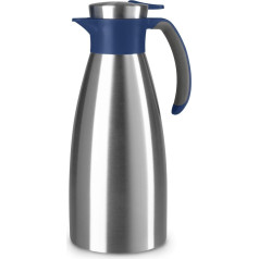 Emsa Soft Grip Insulated Jug, 1.5 Litres, Stainless Steel, 12 Hours Hot + 24 Hours Cold, Leak-Proof, Non-Slip Handle, Blue N4120400