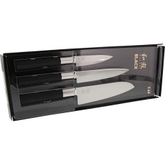 KAI Wasabi Black Messer Set - Allzweckmesser 10 cm, Allzweckmesser 15 cm, Santoku 16,5 cm - rostfreier 6A/1K6 Edelstahl poliert 58 (±1) HRC - schwarzer Polyphropylen Griff - Made in Japan