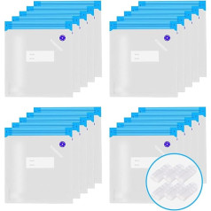 Annalocker 26 Pieces Reusable Food Vacuum Bags Freezer Bags Storage for Fruit, Vegetables, Meat, Fish, Bread, with Sealing Clip, 26 x 34 cm
