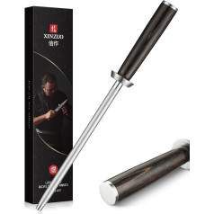 XINZUO 36.2 cm Diamond Sharpening Steel, Sharpening Rod Professional High-Carbon Steel Sharpening Rod for Various Kitchen Knives Grinding with Ergonomic Pakka Wood Handle
