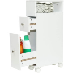 Wonderhome white bathroom cabinet with 2 drawers and 4 wheels (L x W x H): 15 cm. 33/15/65 cm.