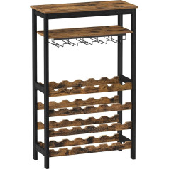SONGMICS Wine Rack 24 Bottle Freestanding Wine Rack with Glass Holders Kitchen Bar Dining Room Vintage Brown Black KWR028B01