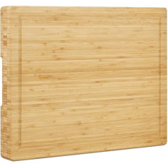 Relaxdays Tranchierbrett Bambus, massives Schneidebrett, Griffmulden, Saftrille, messerschonend, HBT: 5,5x45x35cm, natur