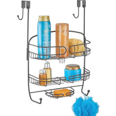 mDesign Shower Shelf for Hanging Over the Shower Door - Practical Shower Shelf No Drilling - Rustproof Metal Shower Basket for Hanging - Grey