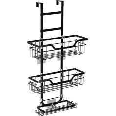 GT GETCO TECH Shower shelf for hanging with hooks, shower shelf without drilling, bathroom organiser, black, shower shelf, bathroom accessories, shower shelf