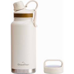 GRANDTIES 950 ml Travel Water Bottle - Wide Mouth Vacuum Insulated Water Bottle with Two Style Lids, Coldest Water Bottle for Men, Hydro Bottles for Women - Ivory White