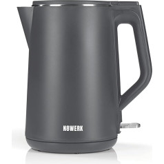 N8WERK Kettle with Double Wall Design in Nordic Grey Edition, Capacity 1.5 Litres, Wireless Operation Convenience, 2,200 Watt, 360° Rotatable