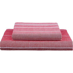 Cacala Pure Series Turkish Bath Towel and Towel Set (2-Piece) - Traditional Peshtemal for Bathroom and Kitchen - Ultra Soft, Hypoallergenic, 100% Natural Cotton, Red, 95 x 175 x 0.5 cm, 2