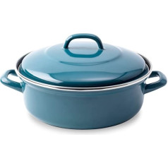 BK Fortalit Enamelled Steel Induction Compatible 24 cm / 2.5 L Dutch Oven Stewing Pot with Lid, Oven and Roasting Safe up to 230 C, Dishwasher Safe, PFAS Free, Petrol Blue