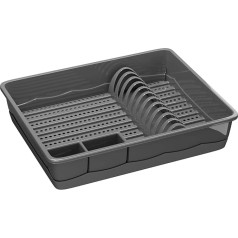 WELLGRO Dish Drainer – Drying Rack – Plastic BPA-Free – Made in the EU – Dish Draining Rack, Dish Draining Basket, Colour: Grey