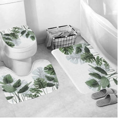 Xshelley Three-Piece Tropical Leaf Plant Bathroom Bath Mat Non-Slip Bath Mat Set Washable Odourless Bath Mat Set