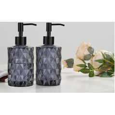 Easy-Tang Soap Dispenser, 2 Pack 12oz Glass Soap Dispenser with 304 Stainless Steel Pump, Refillable Liquid Soap Dispenser for Bathroom, Premium Kitchen Soap Dispenser (Dark Grey)