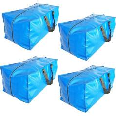 Oversized Storage Bag, 4 Blue Tote Bags, Movable Storage Bags with Zippers for Travel, Camping, Dorm, College, Moving Boxes, Clothes Storage Containers