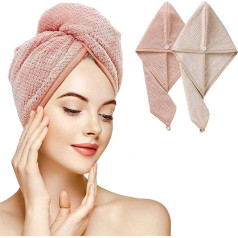 IME Hair Towel Wrap Microfiber Quick Dry Hair Turban Towels with Button Super Water Absorbent Bath and Shower Caps (2 x Quick Dry Hair Towel, 1 x Face Headband)